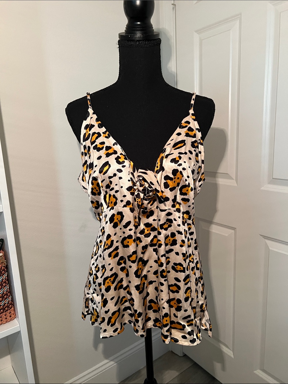 Shyanne Leopard Satin Cami in Cream, Gold & Black